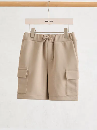 Reiss Kids'  Stone Oliver 3-9 Yrs Premium Interlock-jersey Cargo Shorts In Brown