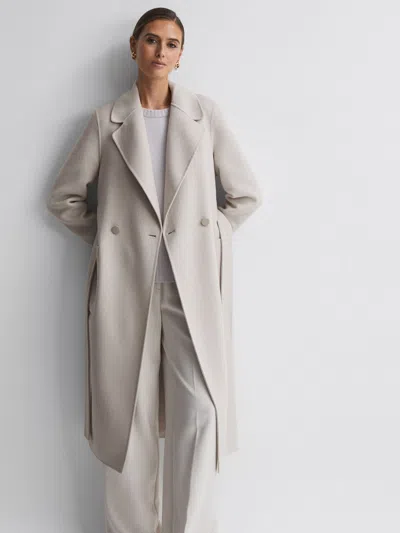 Reiss Stone Petite Long Wool Blend Blindseam Coat In Gray
