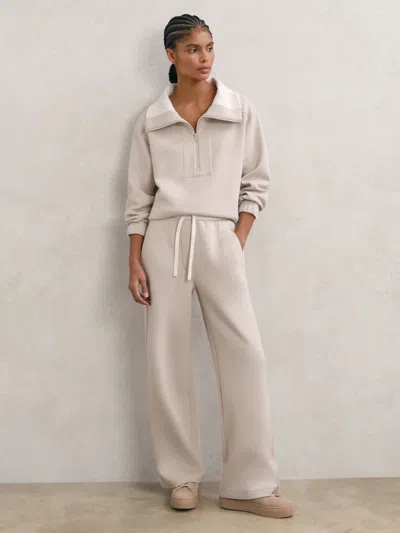 Reiss Stone Petite Premium Interlock Wide-leg Joggers In Gray