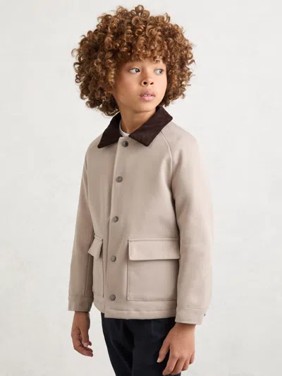 Reiss Stone Pike 9-13 Yrs Corduroy-collar Chore Jacket In Pink