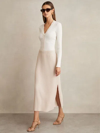 Reiss Stone Pleated Jersey Midi Skirt In Neutral