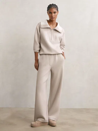 Reiss Stone Premium Interlock Wide-leg Joggers In Gray