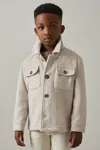 Reiss Stone Removable-hood Brushed-twill Overshirt In Stone