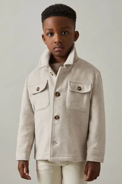 Reiss Stone Removable-hood Brushed-twill Overshirt