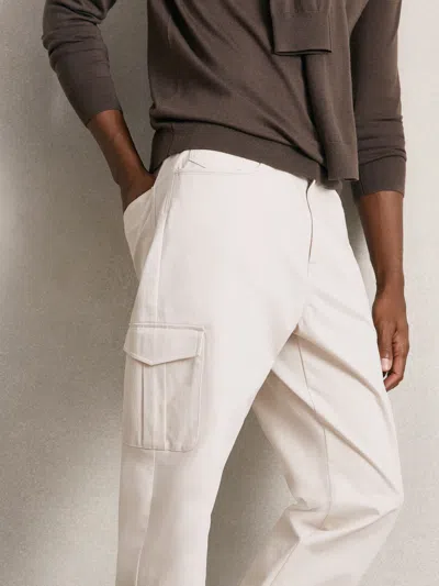 Reiss Stone Rogan Cotton Tapered Cargo Trousers With Stretch In Gray