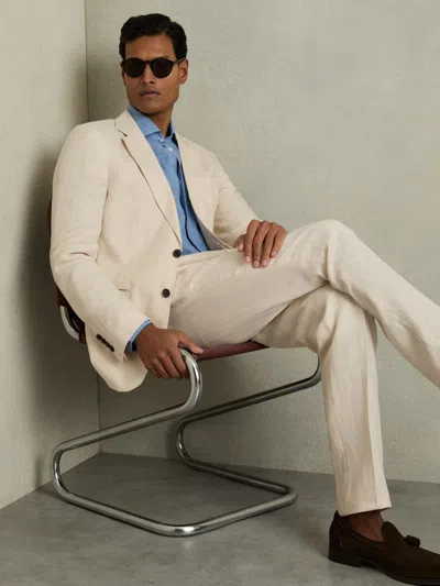 Reiss Stone Slim-fit Single Breasted Linen Blazer In Neutral