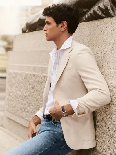Reiss Stone Slim Fit Single Breasted Textured Blazer With Cotton In Gray