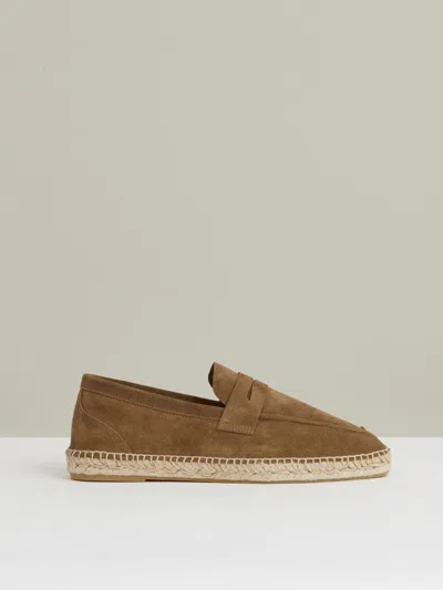Reiss Stone Suede Penny-strap Espadrilles In Gray