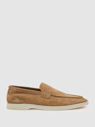 Reiss Stone Suede Slip-on Loafers In Gray