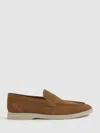 Reiss Stone Suede Slip-on Loafers In Brown