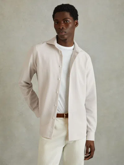 Reiss Stone Textured Cutaway Collar Shirt In White