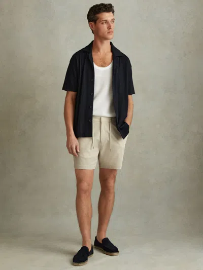 Reiss Stone Textured Drawstring Shorts In Black
