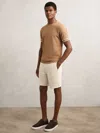 Reiss Stone Textured Drawstring Shorts In Brown