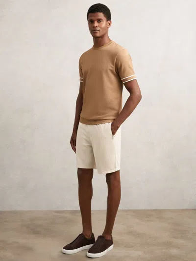 Reiss Stone Textured Drawstring Shorts In Brown
