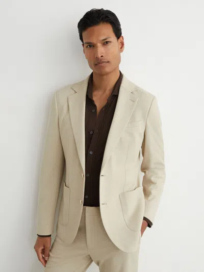 Reiss Stone Textured Jersey Single-breasted Suit Blazer Tailored Fit In White