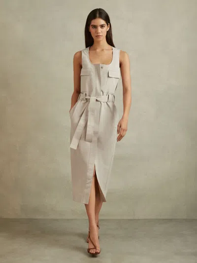 REISS REISS STONE ELIN UTILITY BELTED MIDI DRESS