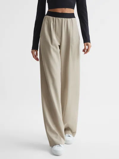 Reiss Stone Wide Leg Elasticated Waist Trousers In Burgundy