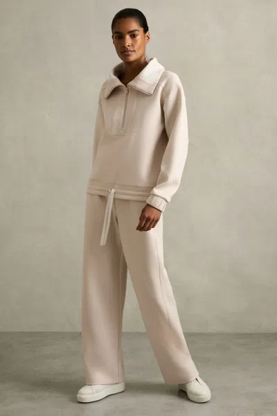 Reiss Stone Wide-leg Jersey Drawstring Joggers In Stone