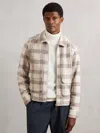 Reiss Mens Varena Checked Regular-fit Wool-blend Overshirt Stone In Gray