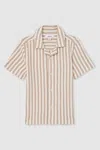 Reiss Stone/white Trig Textured Stripe Cuban-collar Shirt