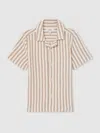 Reiss Stone/white Trig Textured Stripe Cuban-collar Shirt In Multi