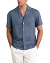 Reiss Stripe Jacquard Regular Fit Button Down Short Sleeve Cuba Shirt In Blue