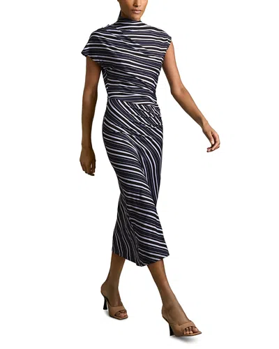 REISS STRIPE PRINT MIDI DRESS