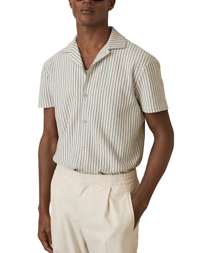 Reiss Striped Camp Shirt In White/soft Blue