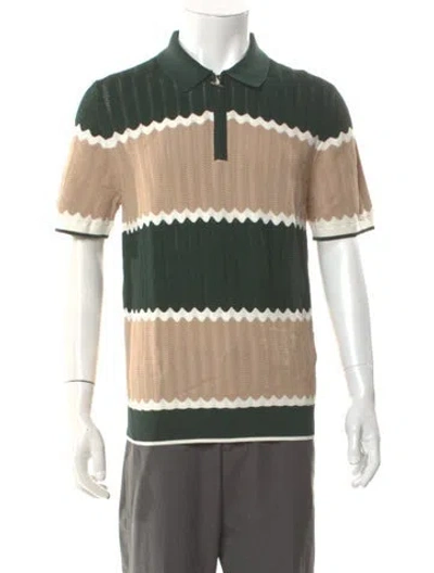Pre-owned Reiss Striped Collar Polo Shirt In Green
