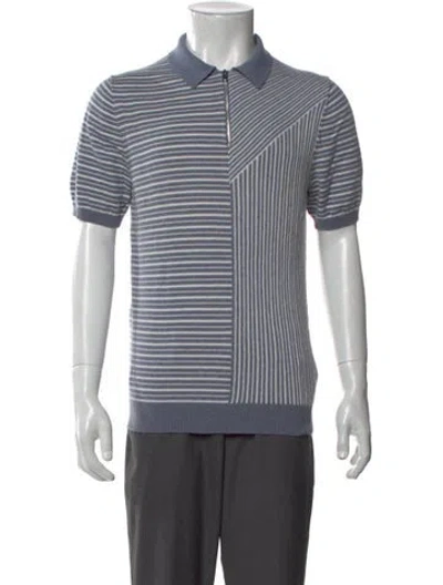 Pre-owned Reiss Striped Crew Neck Polo Sweater In Blue
