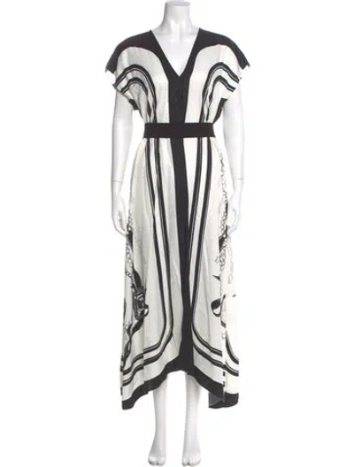Pre-owned Reiss Striped Long Dress In White