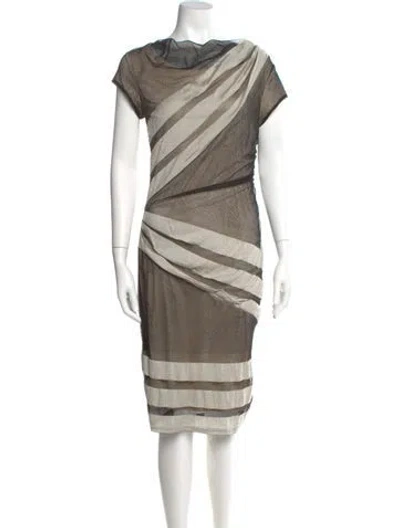 Pre-owned Reiss Striped Midi Length Dress In Black