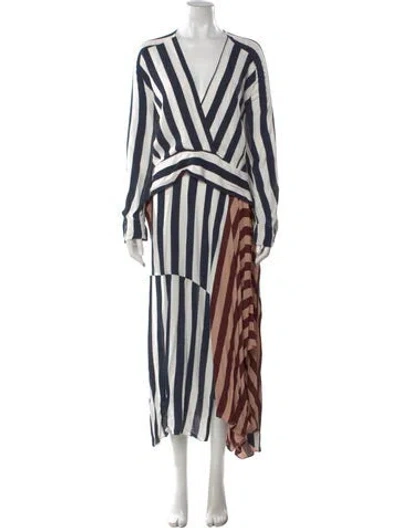 Pre-owned Reiss Striped Midi Length Dress In Blue