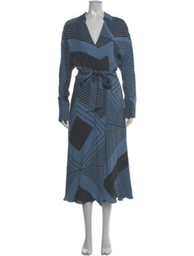 Pre-owned Reiss Striped Midi Length Dress W/ Tags In Blue
