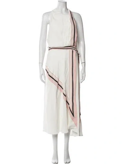 Pre-owned Reiss Striped Midi Length Dress In White