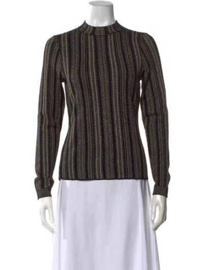 Pre-owned Reiss Striped Mock Neck Sweater In Black