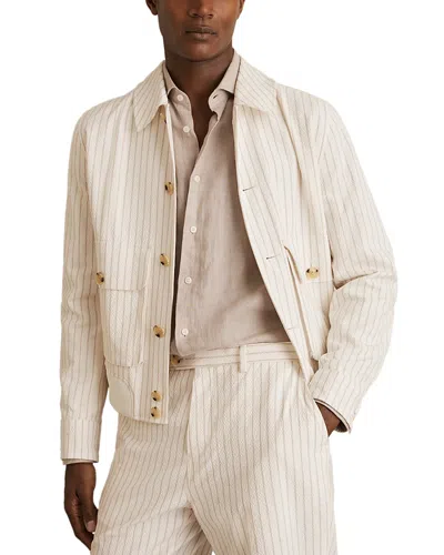 Reiss Striped Seersucker Harrington Jacket In White