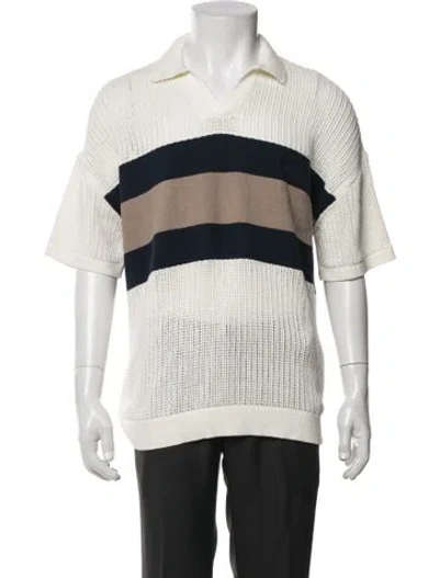 Pre-owned Reiss Striped V-neck Polo Sweater In Black