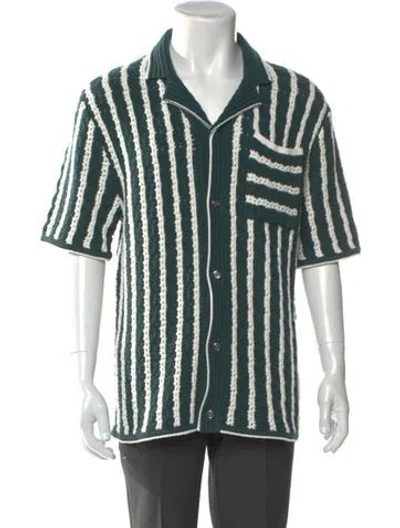 Pre-owned Reiss Striped V-neck Polo Sweater In Green