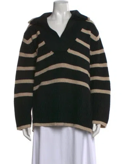 Pre-owned Reiss Striped V-neck Sweater In Black
