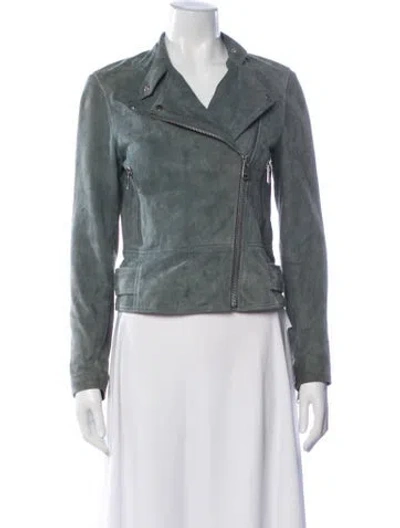 Pre-owned Reiss Suede Biker Jacket In Green