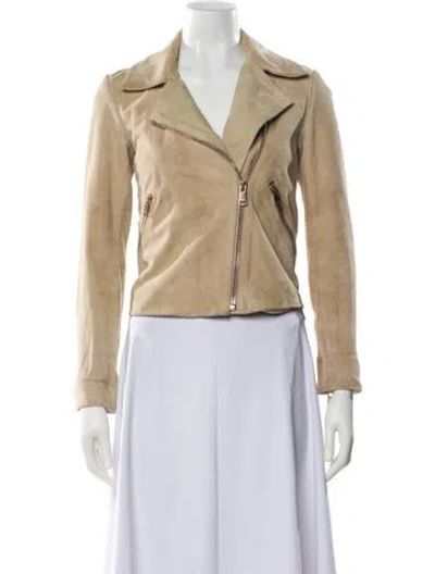 Pre-owned Reiss Suede Biker Jacket In Neutral