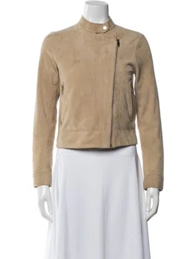 Pre-owned Reiss Suede Biker Jacket In Neutral