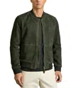 Reiss Antique Dark Forest Green Block Leather-sleeve Suede Brick Bomber Jacket In Antique