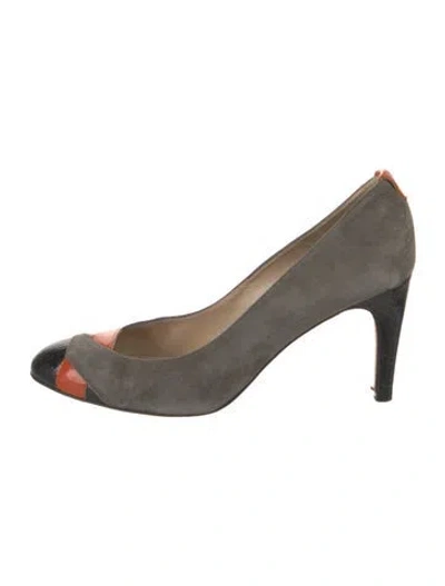 Pre-owned Reiss Suede Colorblock Pattern Pumps In Gray