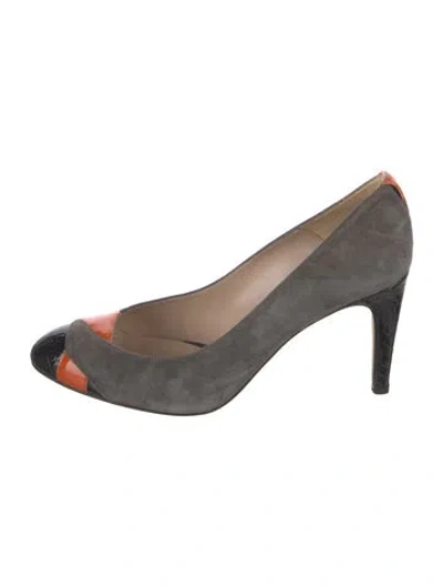 Pre-owned Reiss Suede Colorblock Pattern Pumps In Grey