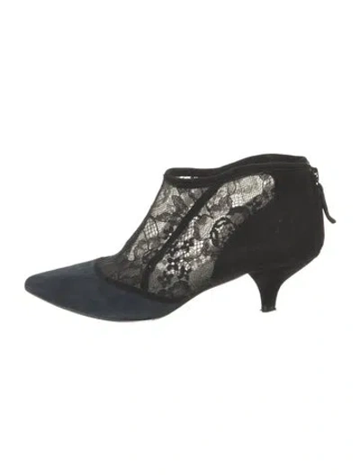 Pre-owned Reiss Suede Lace Pattern Mules In Black