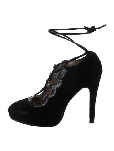 Pre-owned Reiss Suede Lace Pattern Pumps In Black