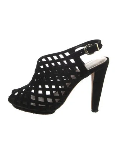 Pre-owned Reiss Suede Lace Pattern Slingback Pumps In Black