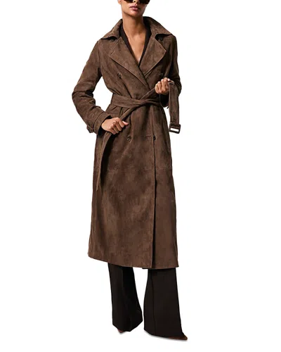 Reiss Suede Trench Coat In Brown